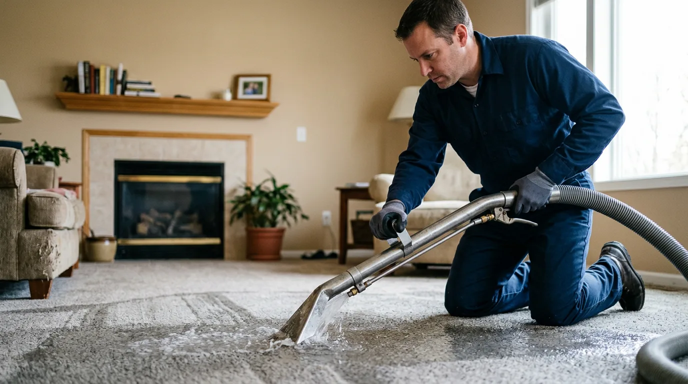 Water damage restoration technician working near Wayland, MA